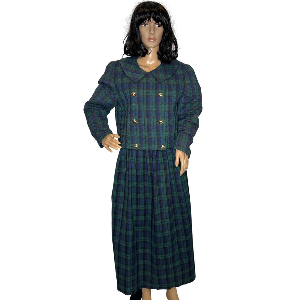 Vintage Cullinane Quilted Plaid Jacket & Skirt Set preppy Made in USA medium - Picture 2 of 14